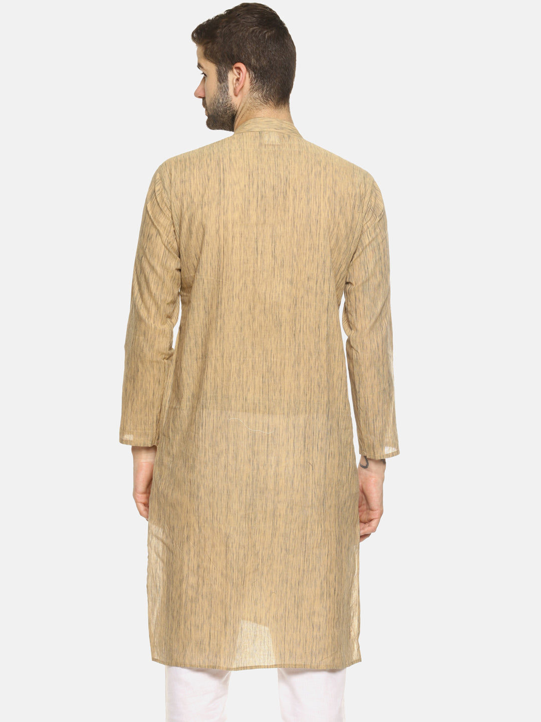 PAROKSH Men textured beige cotton Straight Kurta