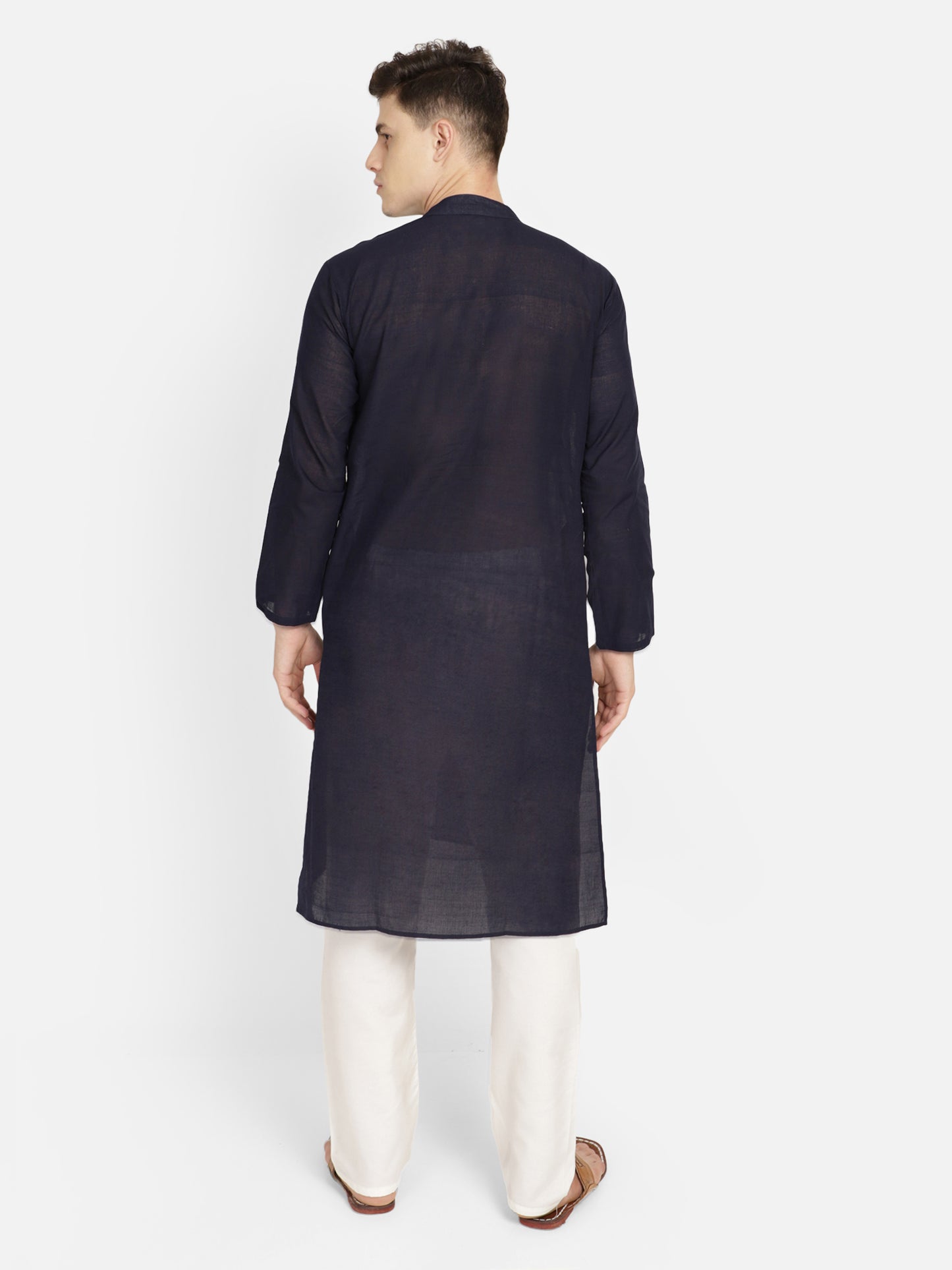 PAROKSH Men Navy Blue & White Embroidery long Kurta