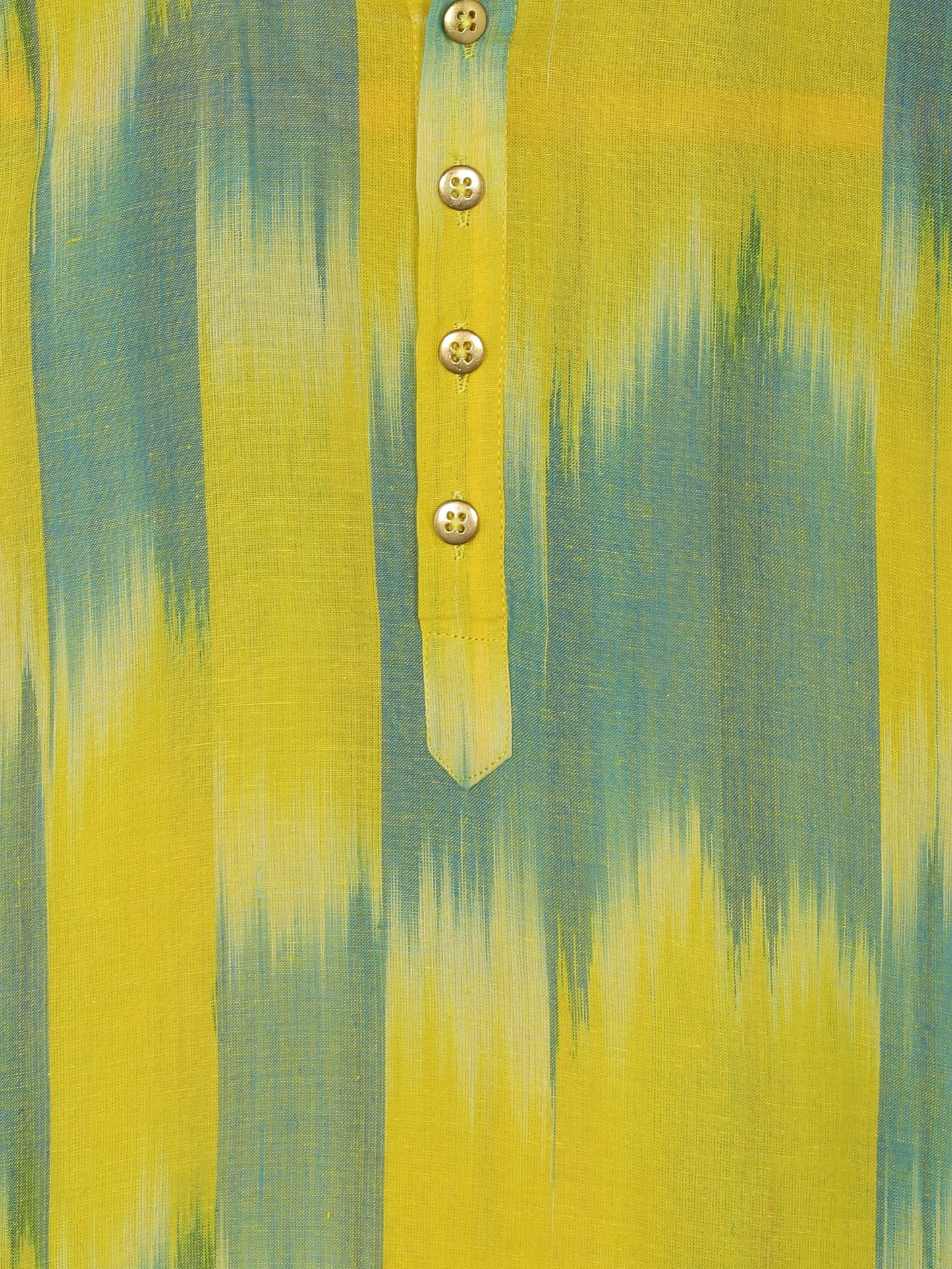 PAROKSH Boys Yellow Dyed Flared Sleeves Thread Work Shadow Work Khadi Handloom Kurta