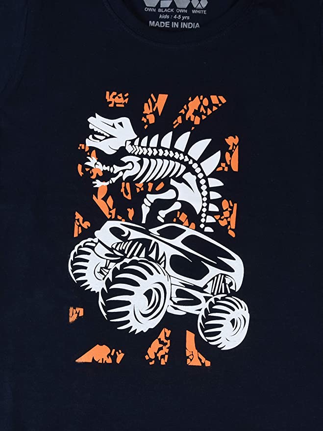 Kids Printed round neck navy blue t-shirt