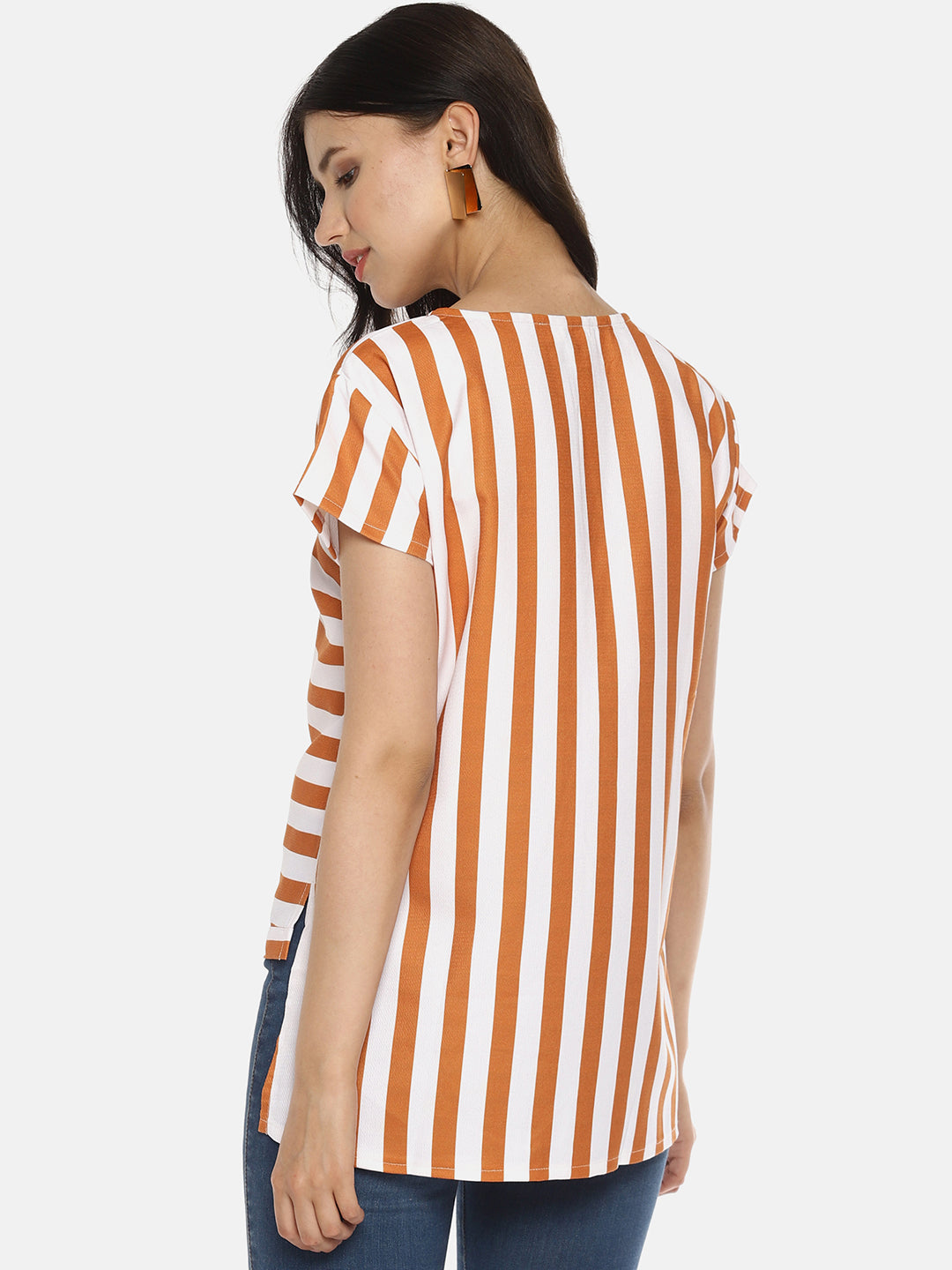 SAHORA Women orange striped Printed Top