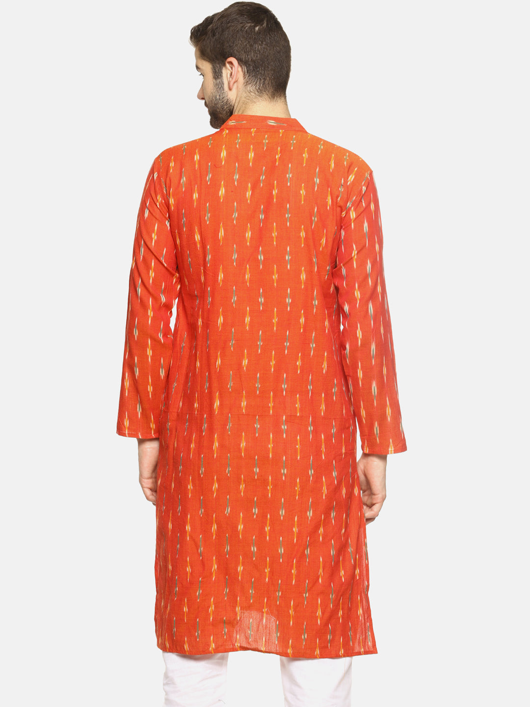 PAROKSH Men orange woven Ikat handloom Straight Kurta