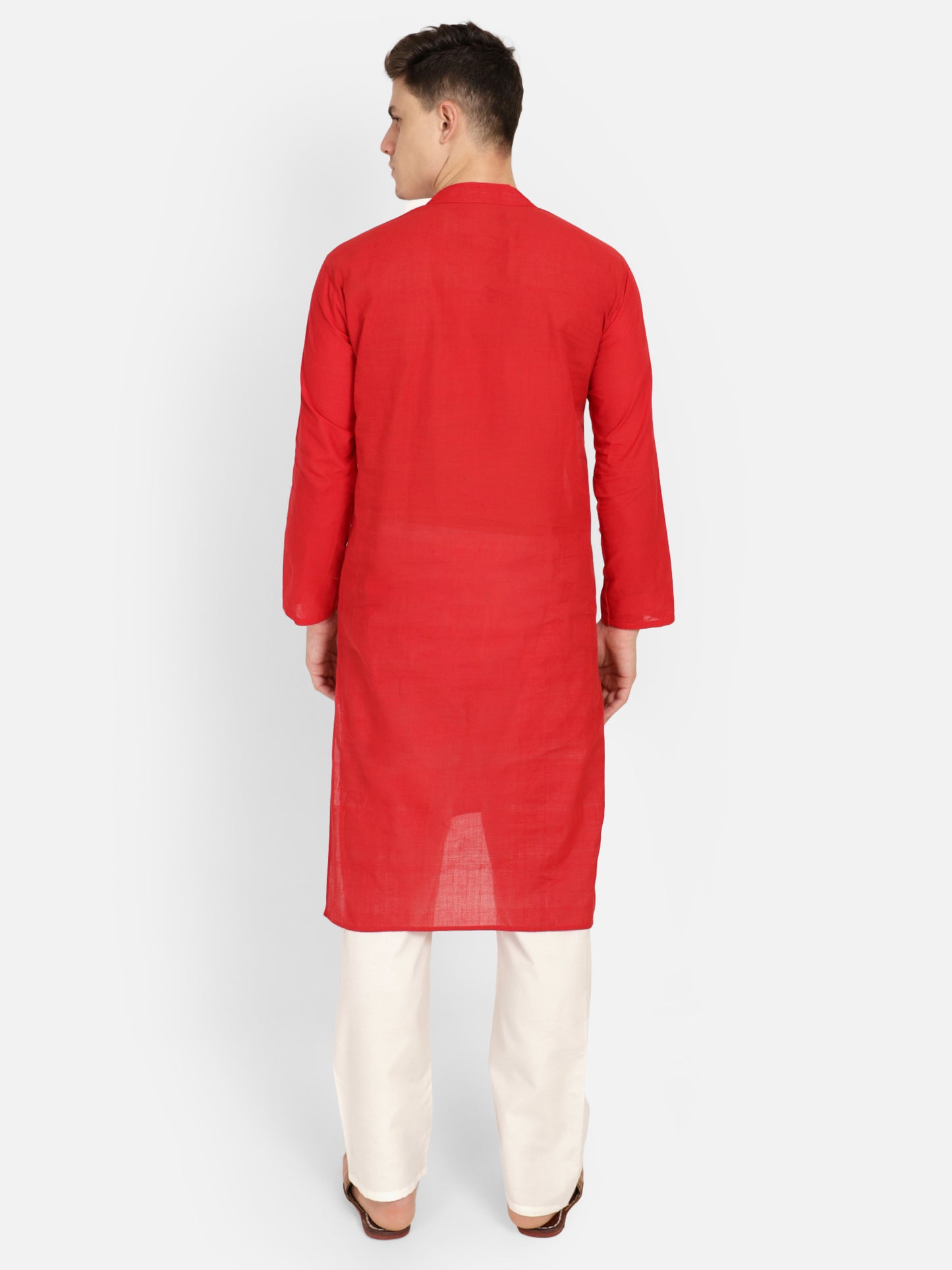 PAROKSH Men Red Embroidery Straight Kurta