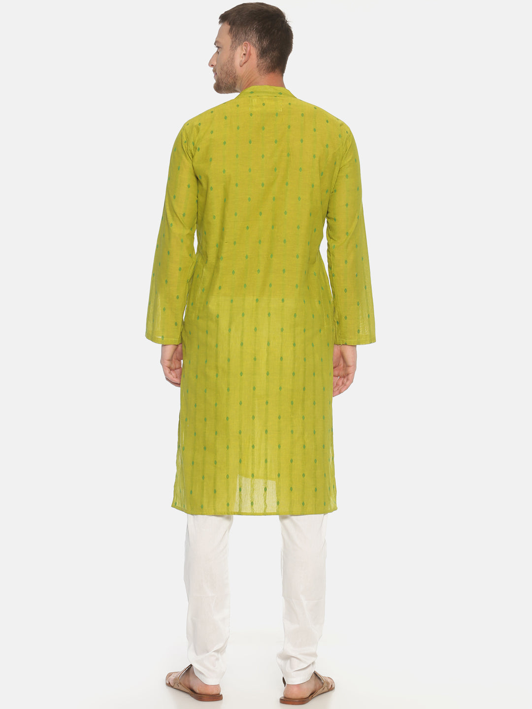 PAROKSH Men light green placket cotton Straight Kurta