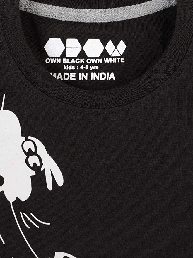 Kids Printed round neck black t-shirt