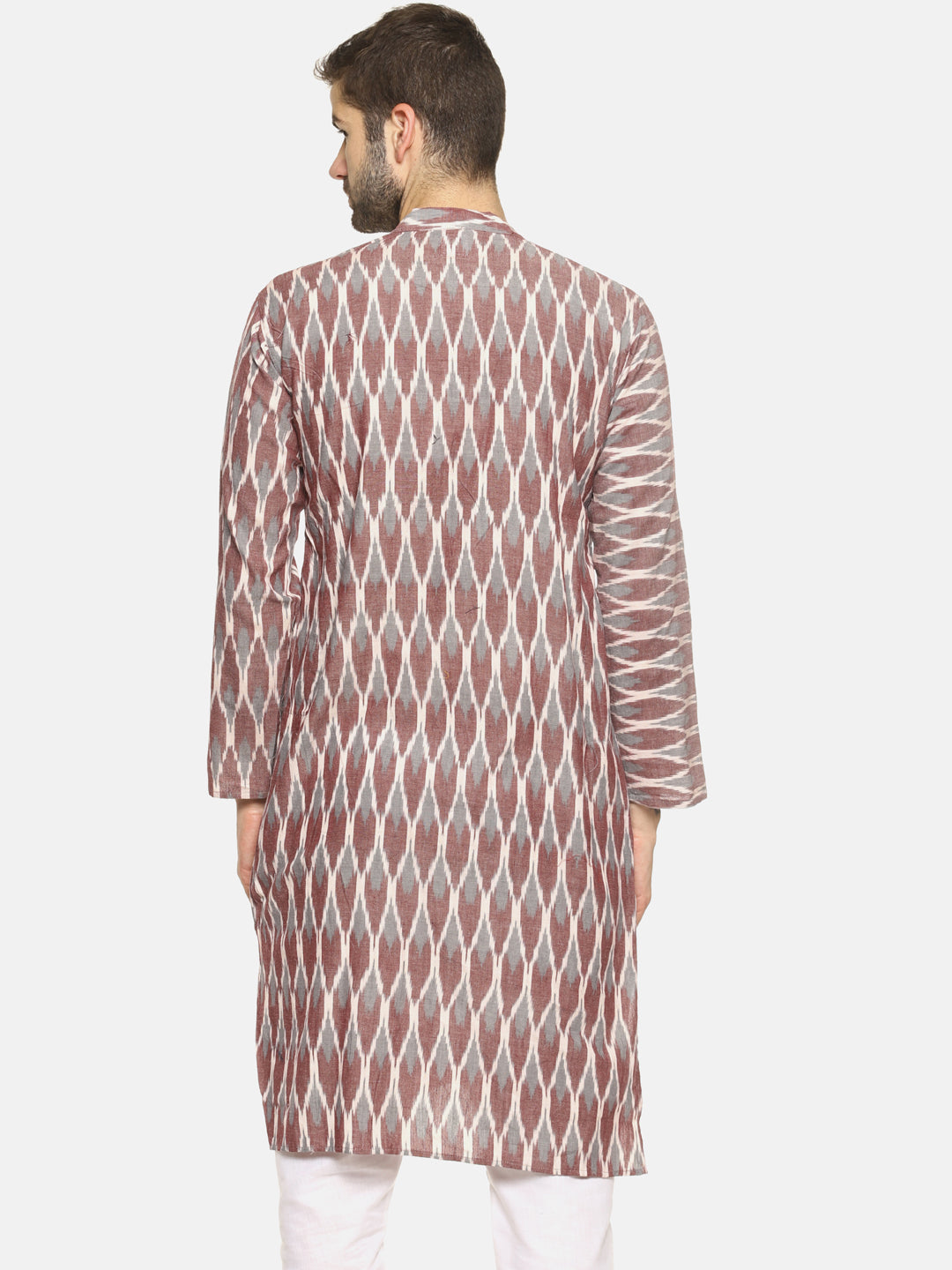 PAROKSH Men Mauve Grey woven Ikat Straight Kurta