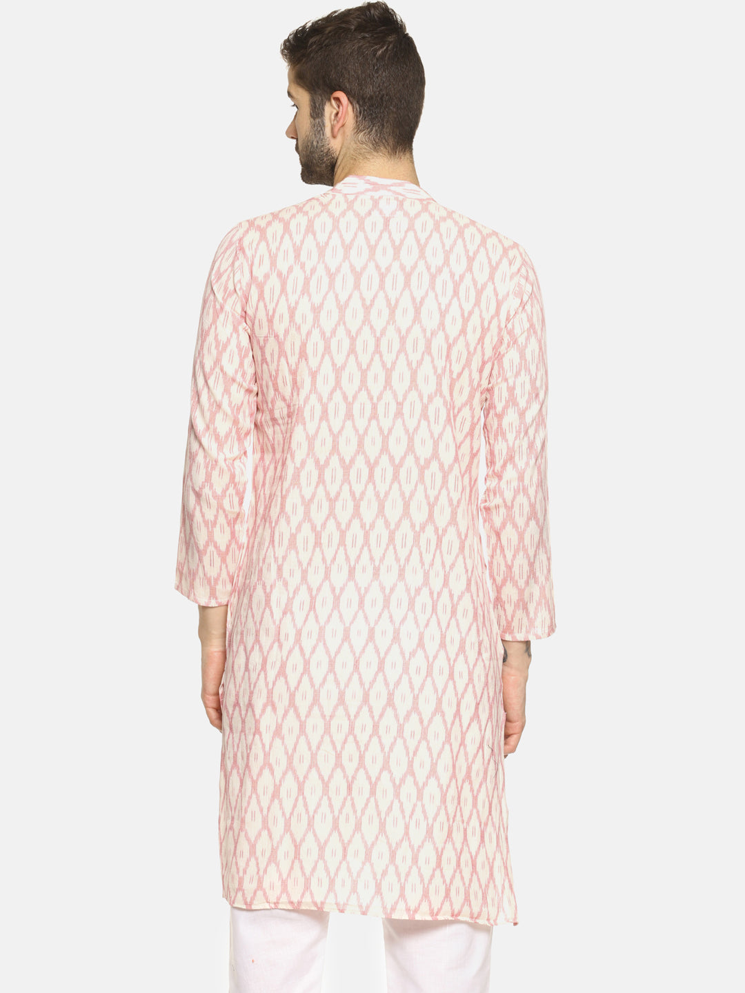 PAROKSH Men Pink woven Ikat handloom Straight Kurta