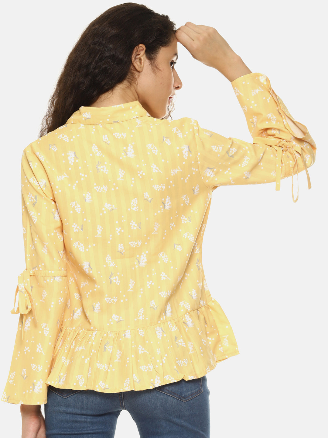 SAHORA Women yellow floral printed collar shirt