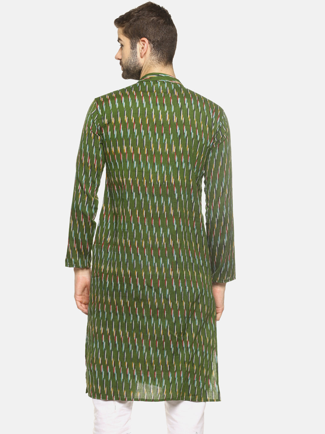 PAROKSH Men Green woven Ikat handloom Straight Kurta