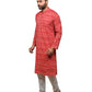 PAROKSH Men's red Ikat Striped Handloom Long Cotton Ethnic Kurta