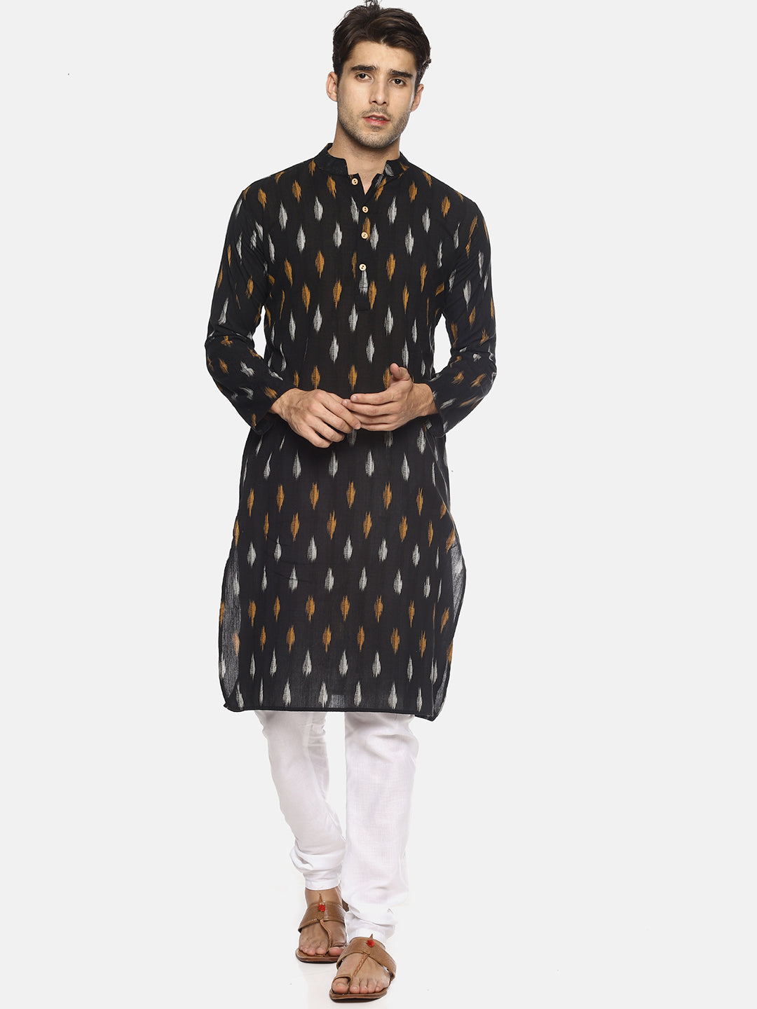 PAROKSH Men Black woven Ikat Straight Kurta