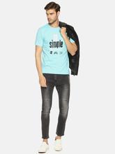 Men's printed round neck aqua blue t-shirt