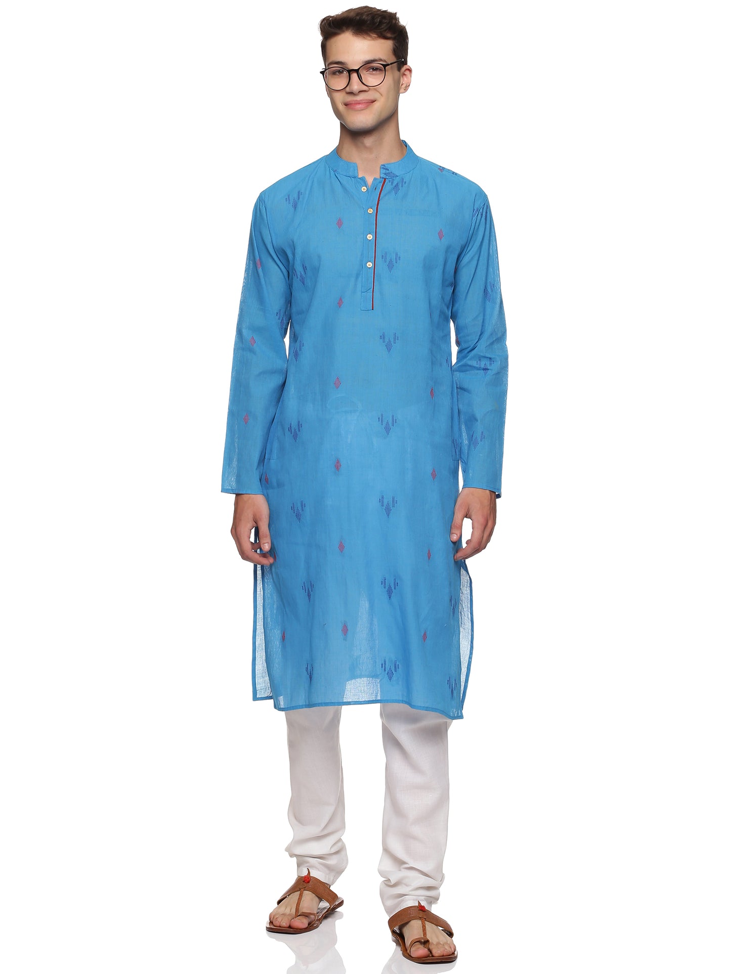 PAROKSH Men Woven Design Pure Cotton Straight Kurta (Blue)