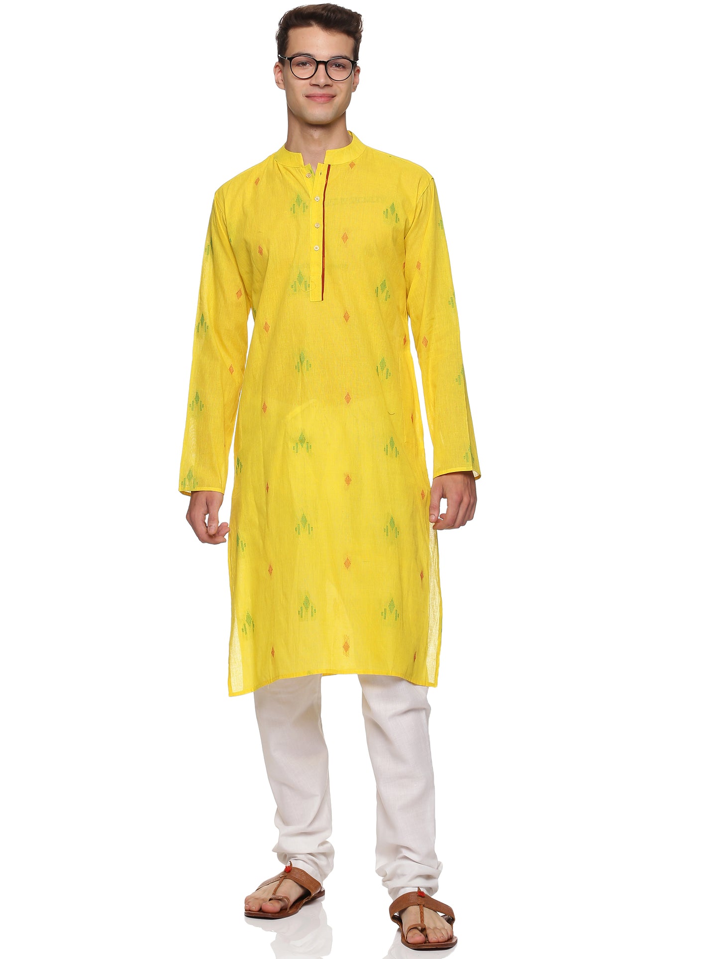 PAROKSH Men Woven Design Pure Cotton Straight Kurta (Yellow)