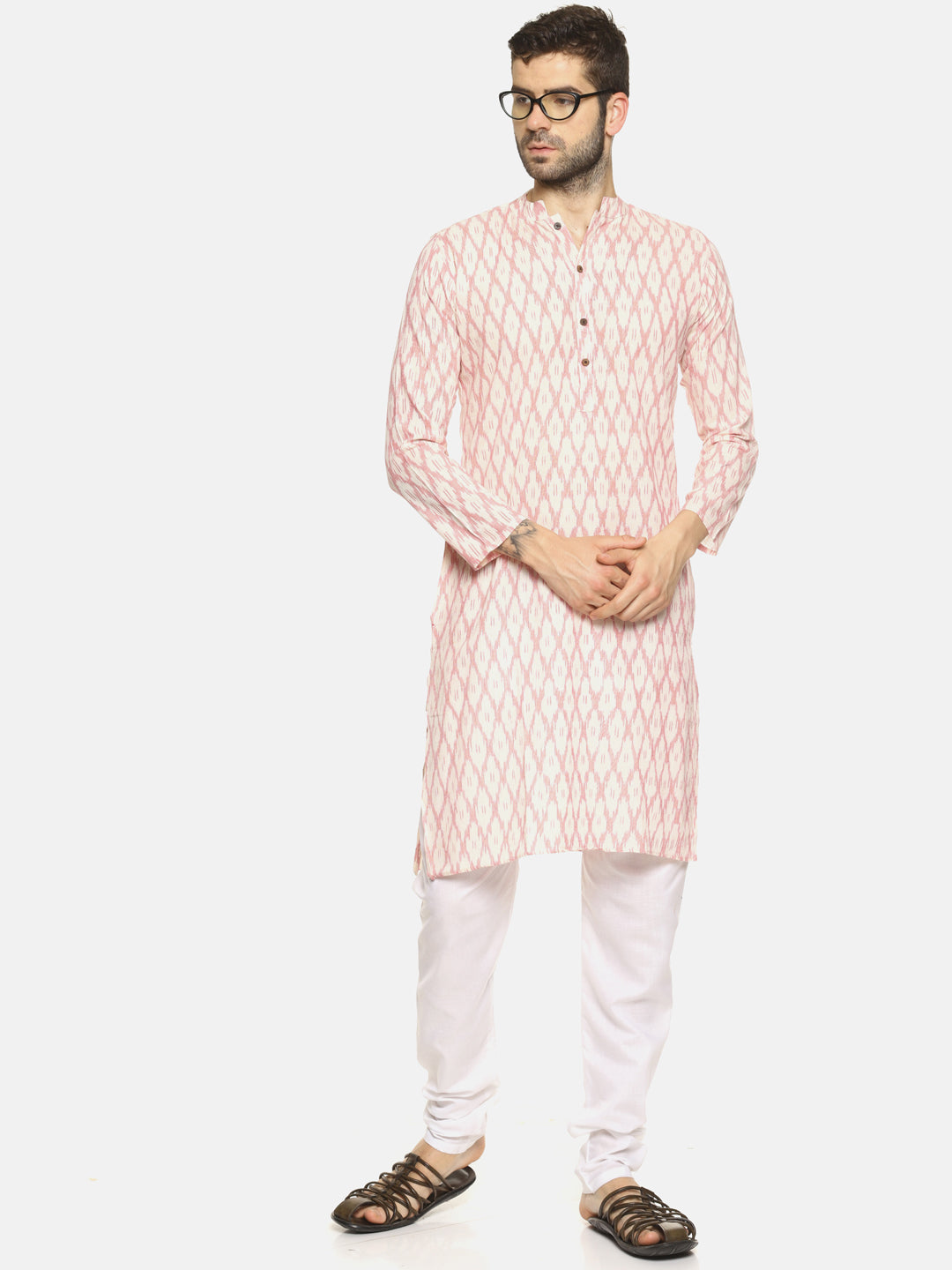 PAROKSH Men Pink woven Ikat handloom Straight Kurta