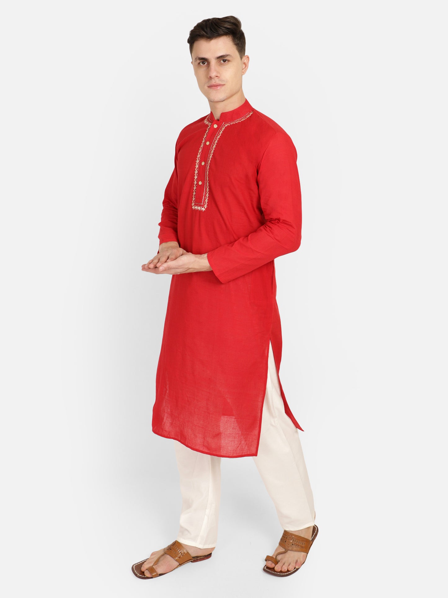 PAROKSH Men Red Embroidery Straight Kurta