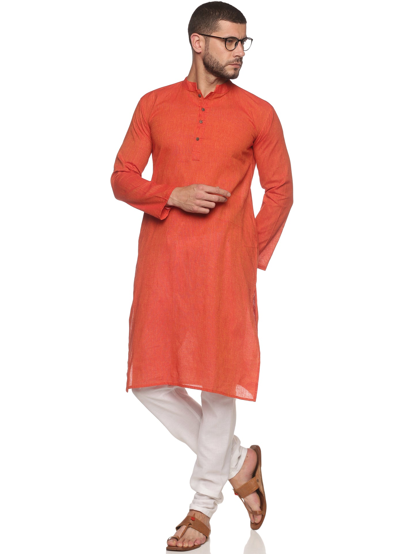 PAROKSH Men Red Solid Cotton Straight Kurta