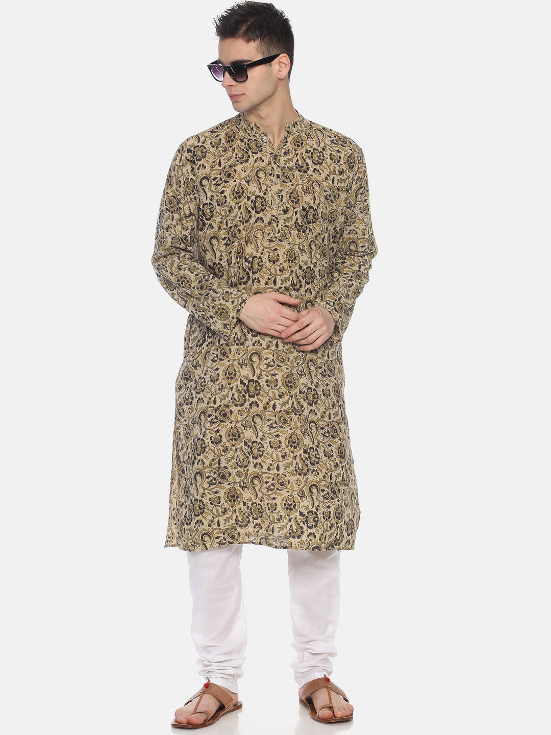PAROKSH Men Mauve Beige woven Straight Kurta