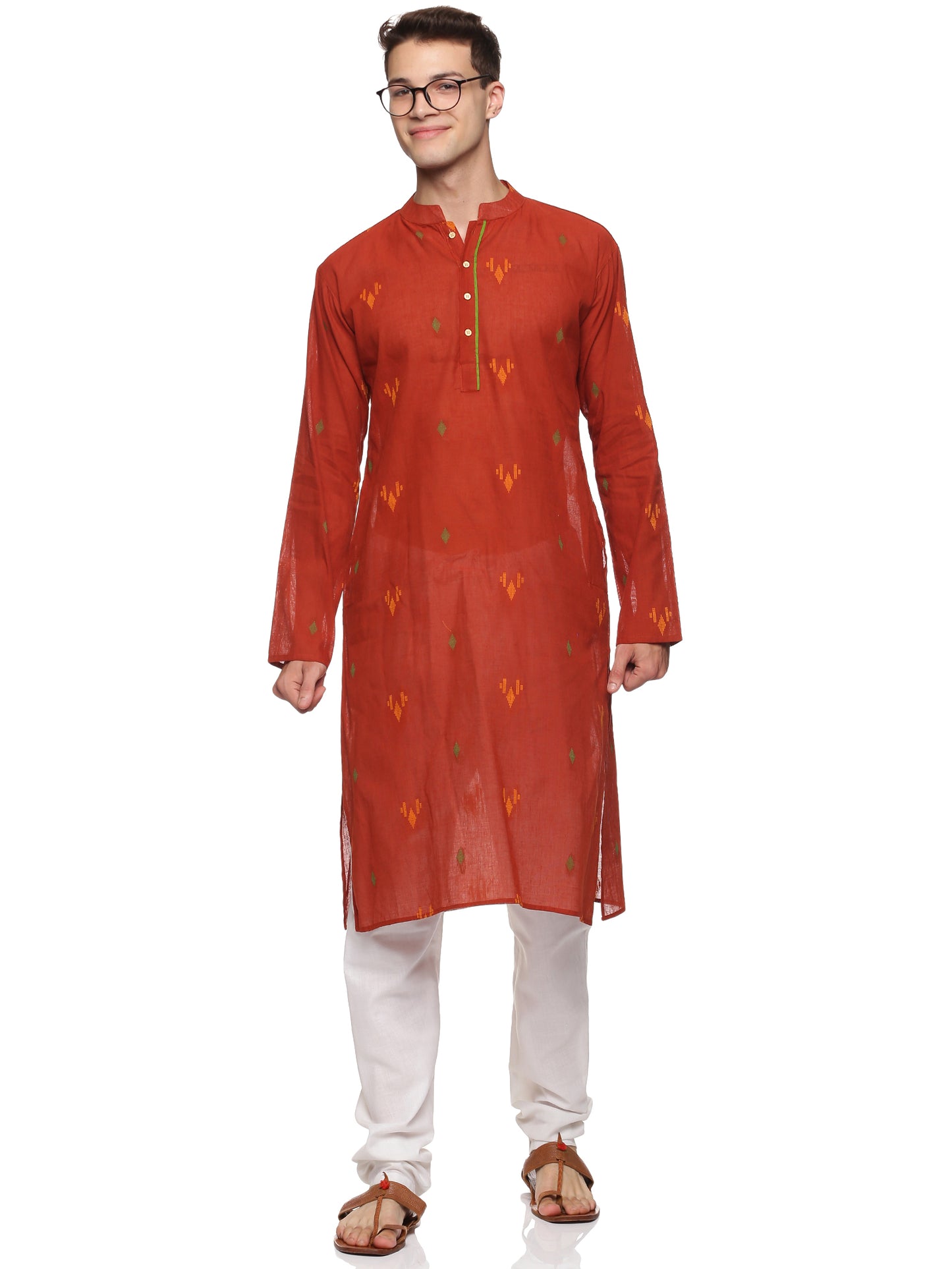 PAROKSH Men Woven Design Pure Cotton Straight Kurta (Red)