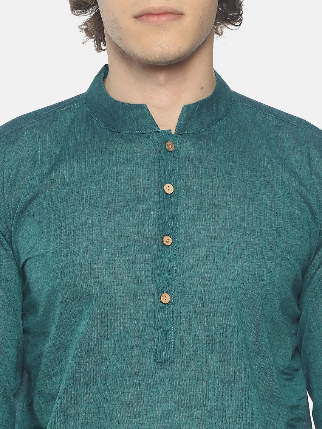 PAROKSH Men solid peacock blue cotton Straight Kurta