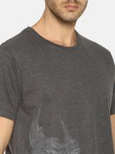 Men's printed round neck charcoal grey t-shirt