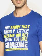 Men's printed round neck royal blue t-shirt