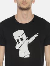 Men's printed round neck black t-shirt