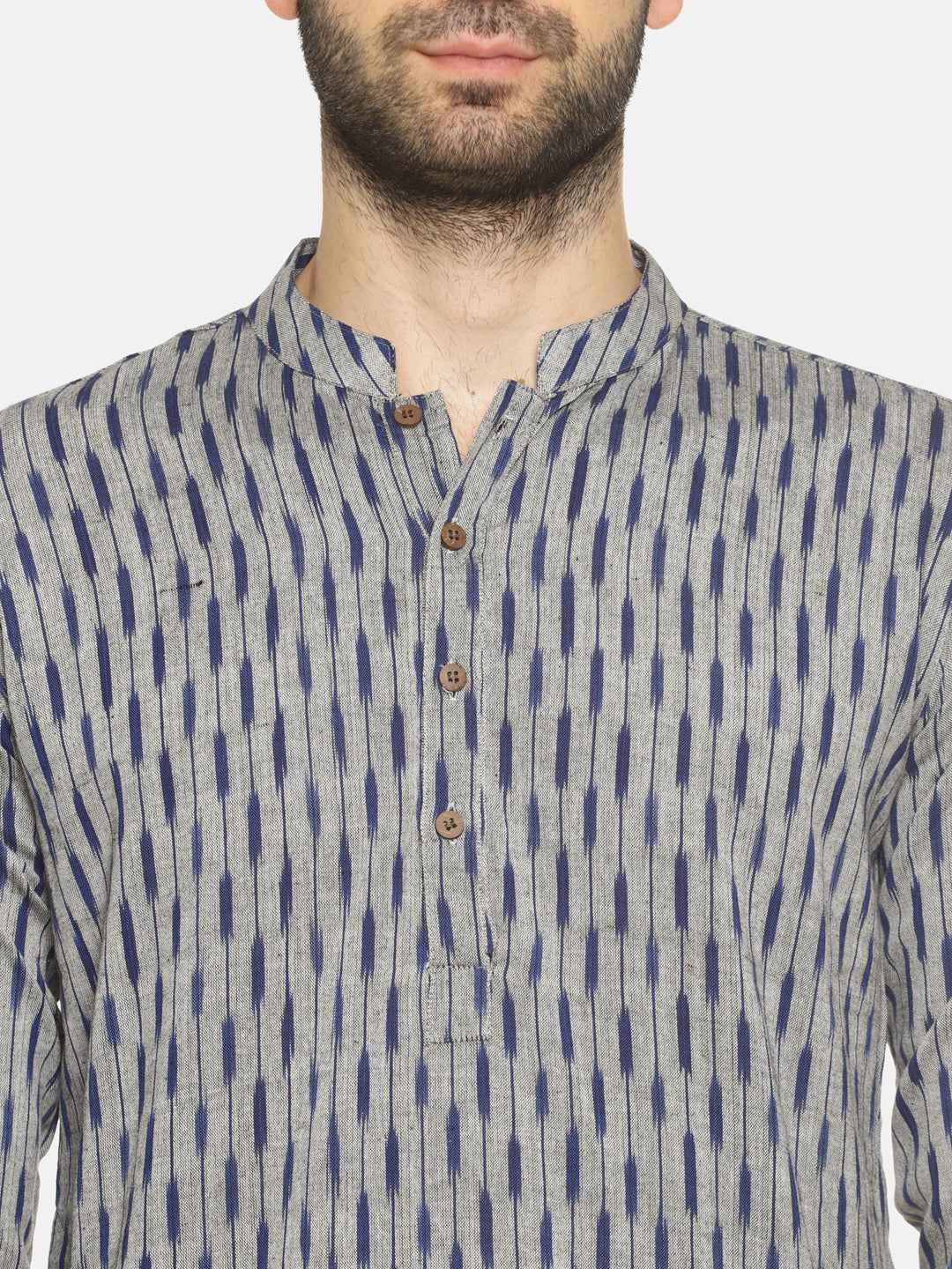 PAROKSH Men Grey woven Ikat Straight Kurta
