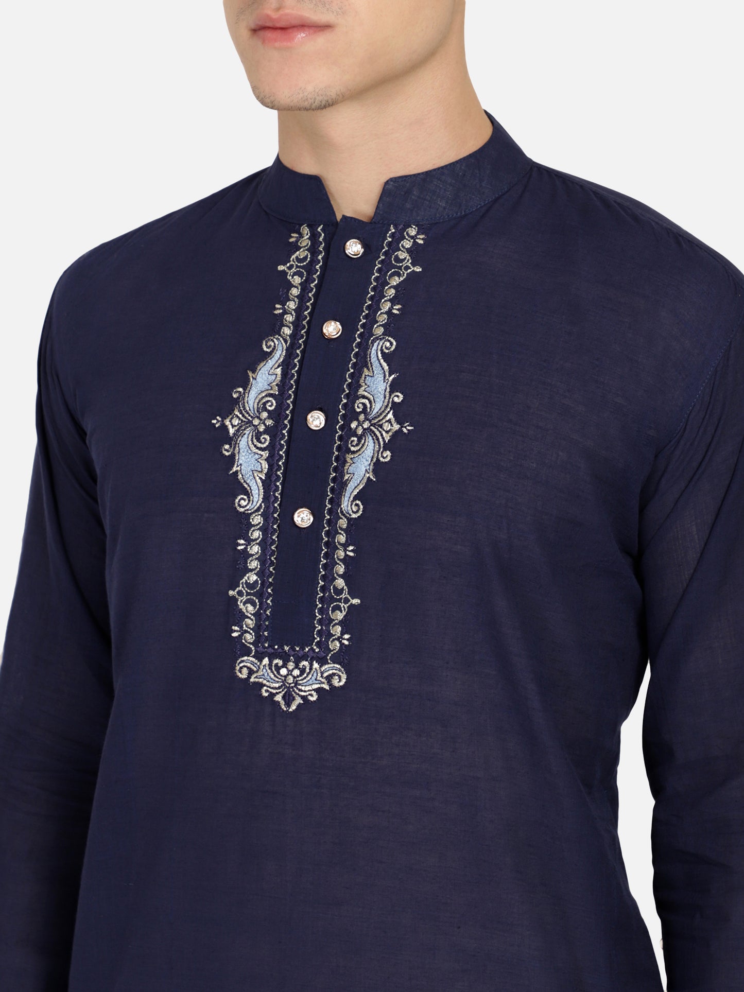 PAROKSH Men Blue & Gold Embroidery long Kurta
