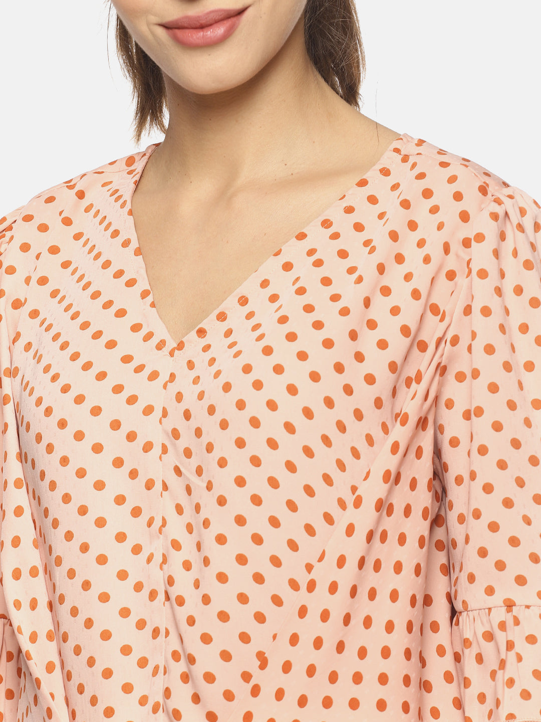 SAHORA Women orange polka dot Printed Top