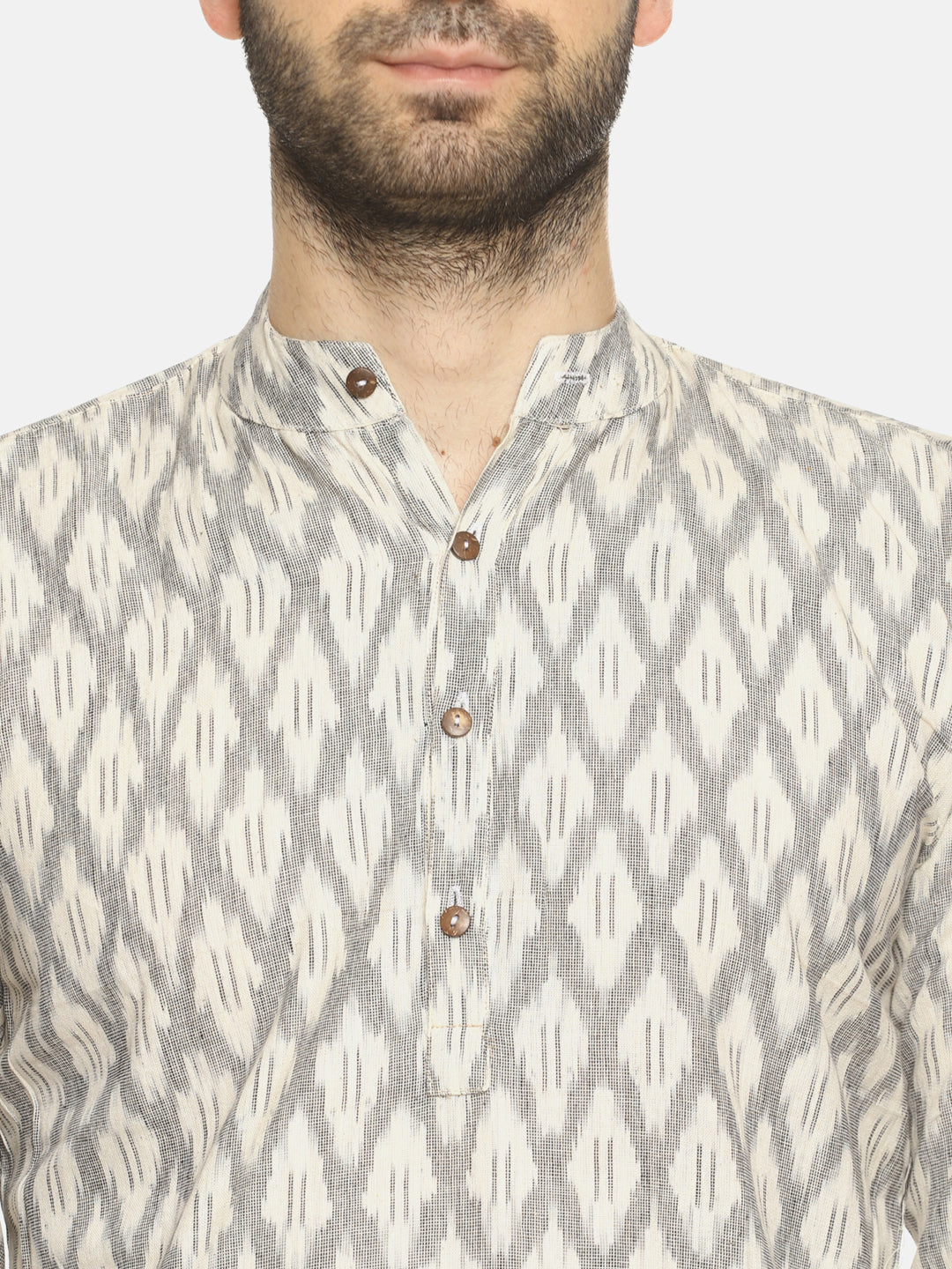 PAROKSH Men Grey woven Ikat Straight Kurta