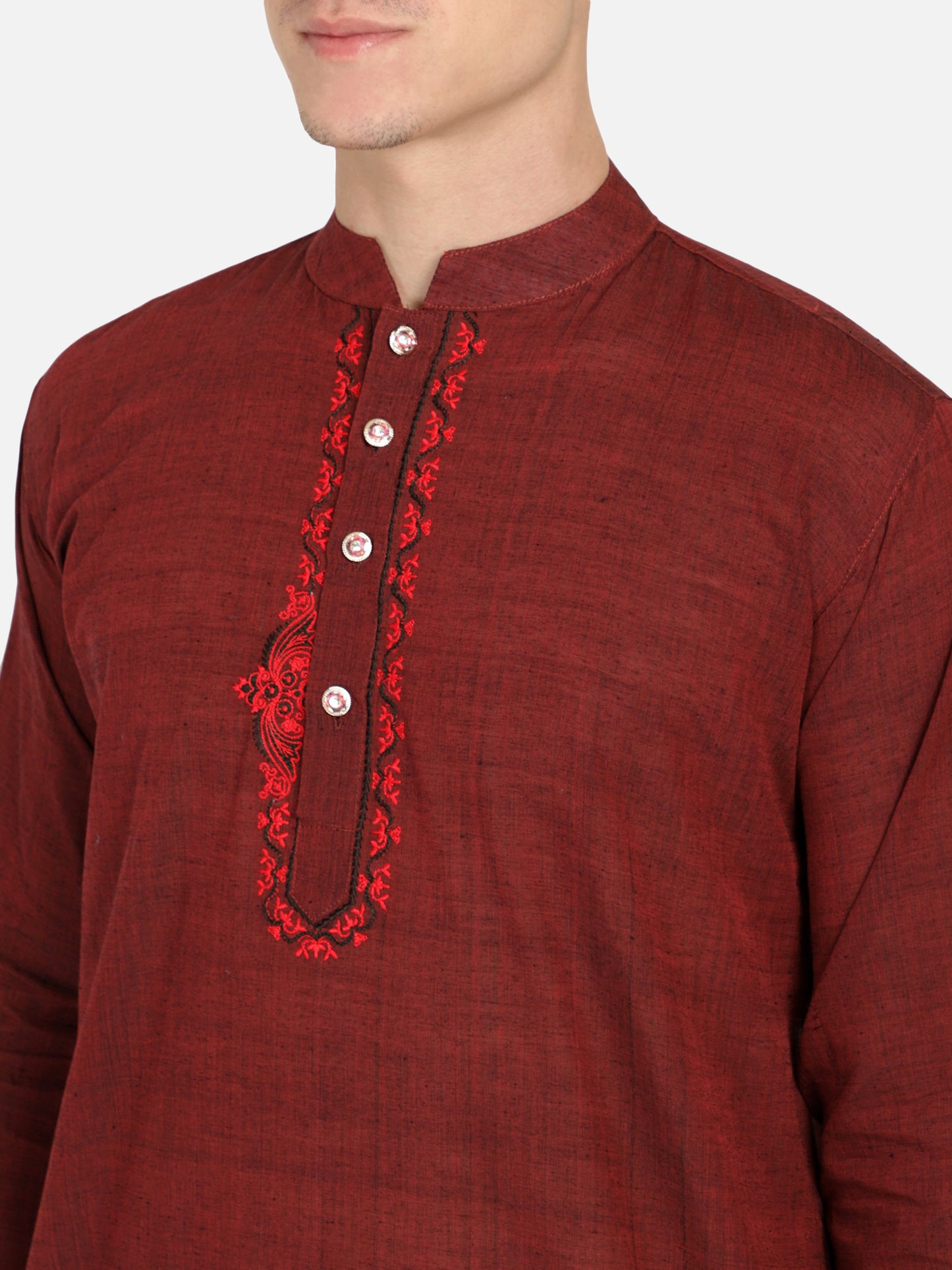 PAROKSH Men Maroon Embroidery Straight Kurta