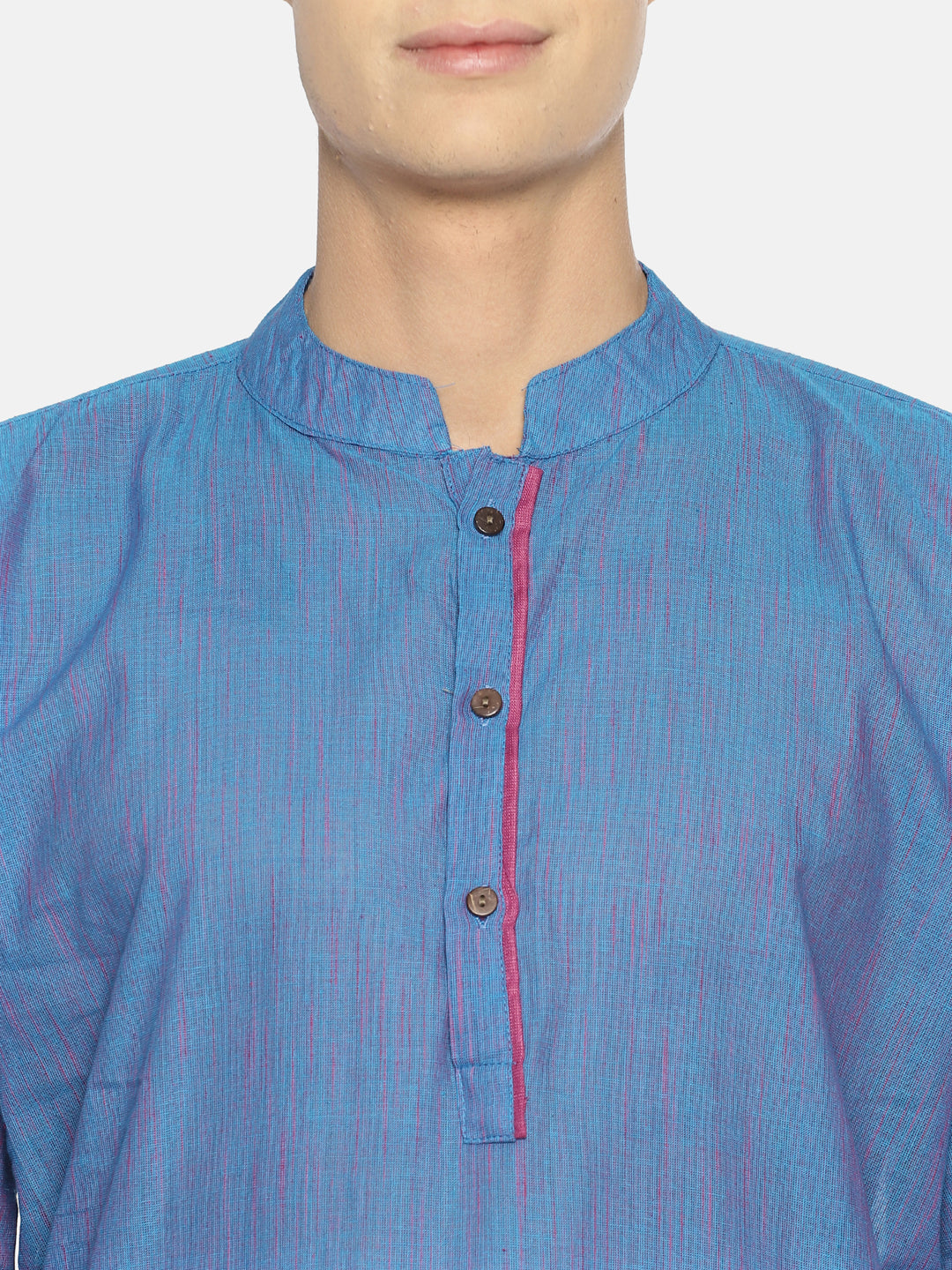 PAROKSH Men Blue pink textured cotton Straight Kurta