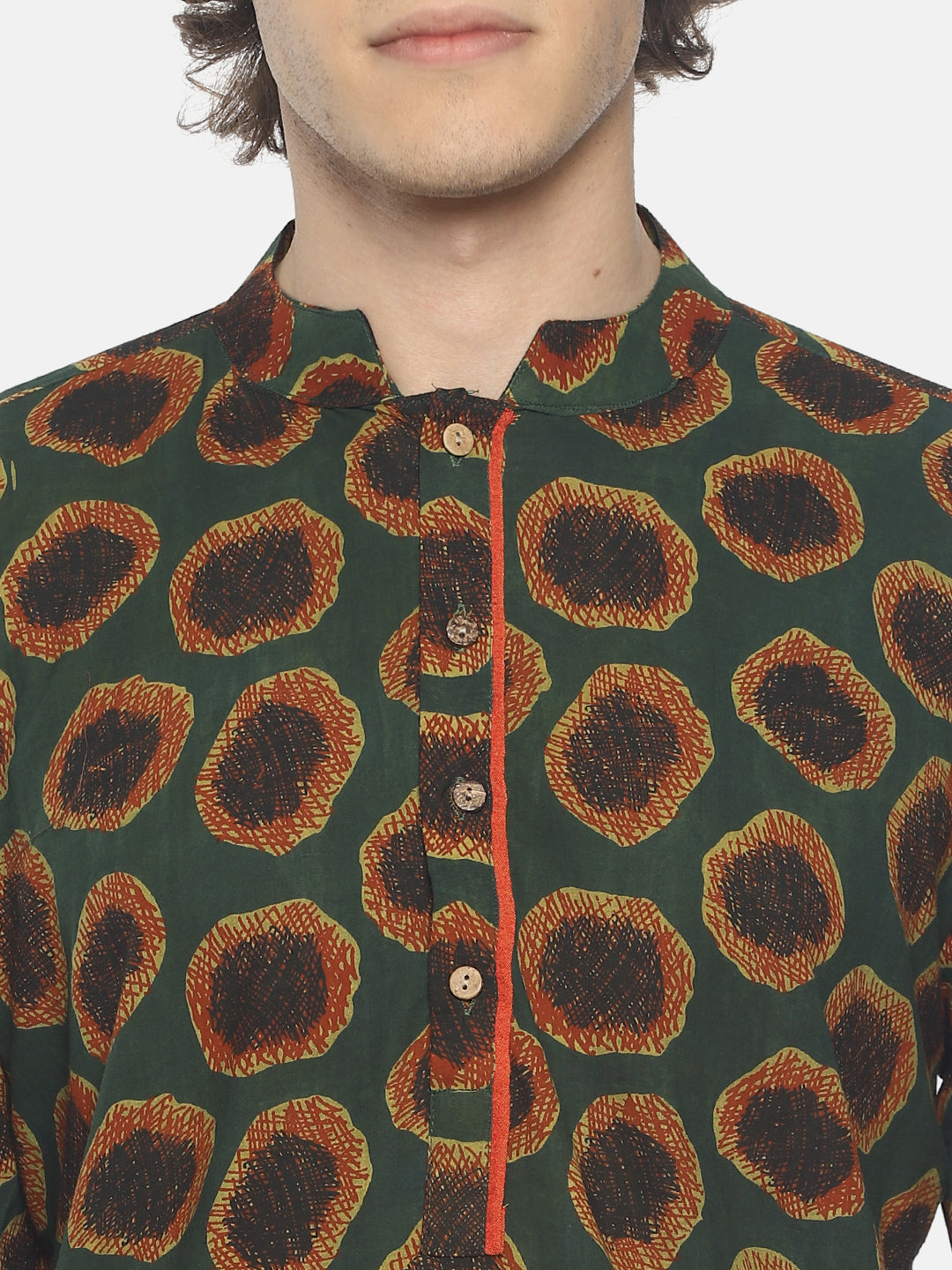 PAROKSH Men green floral cotton block print Straight Kurta