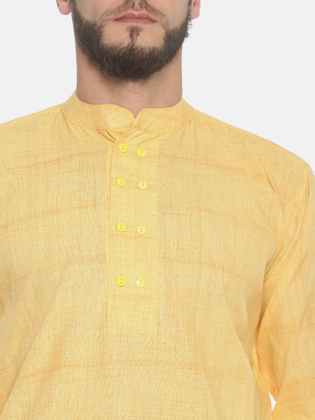 PAROKSH Men yellow dual button cotton Straight Kurta