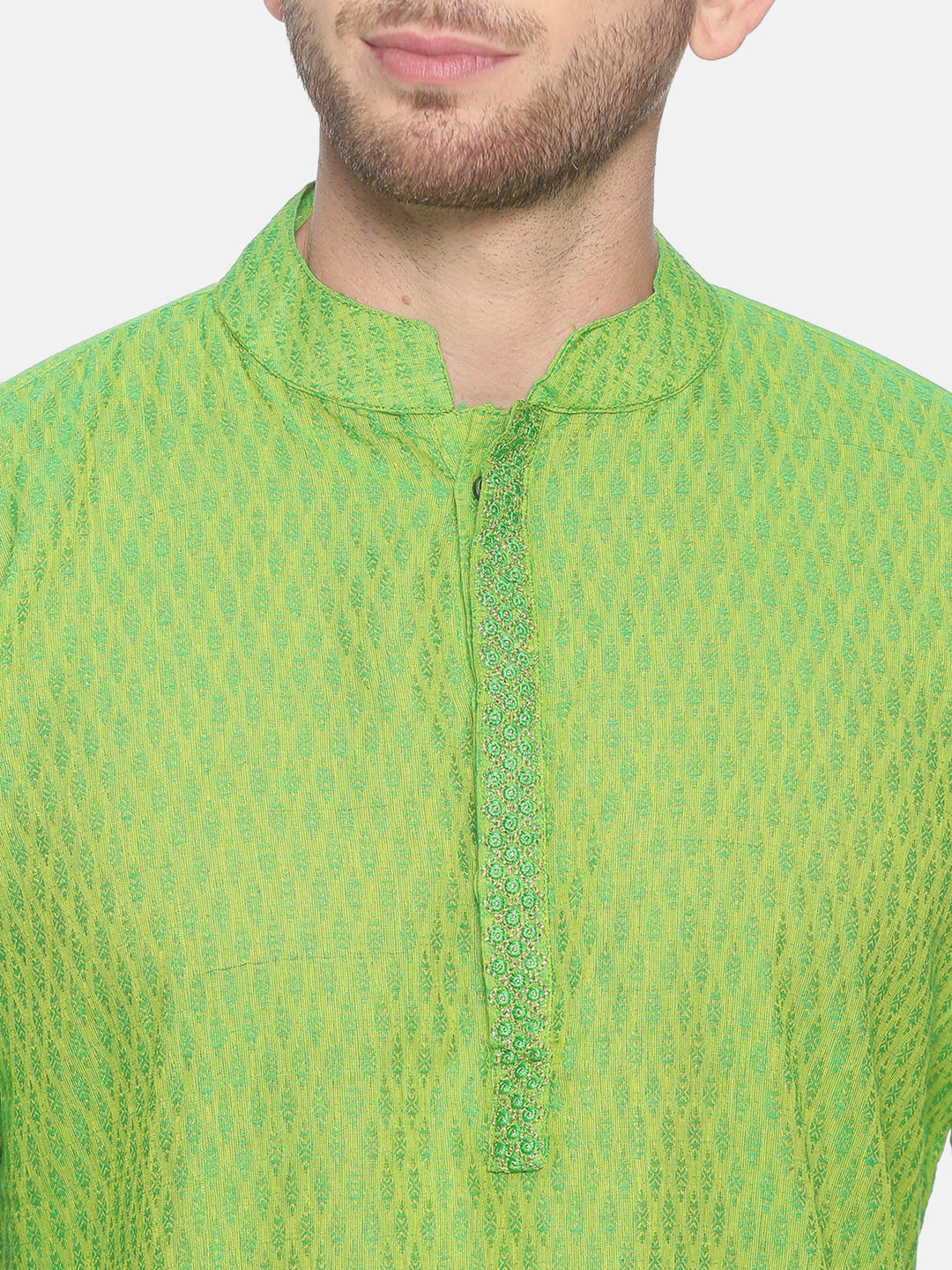 PAROKSH Men light green Geometric cotton Straight Kurta