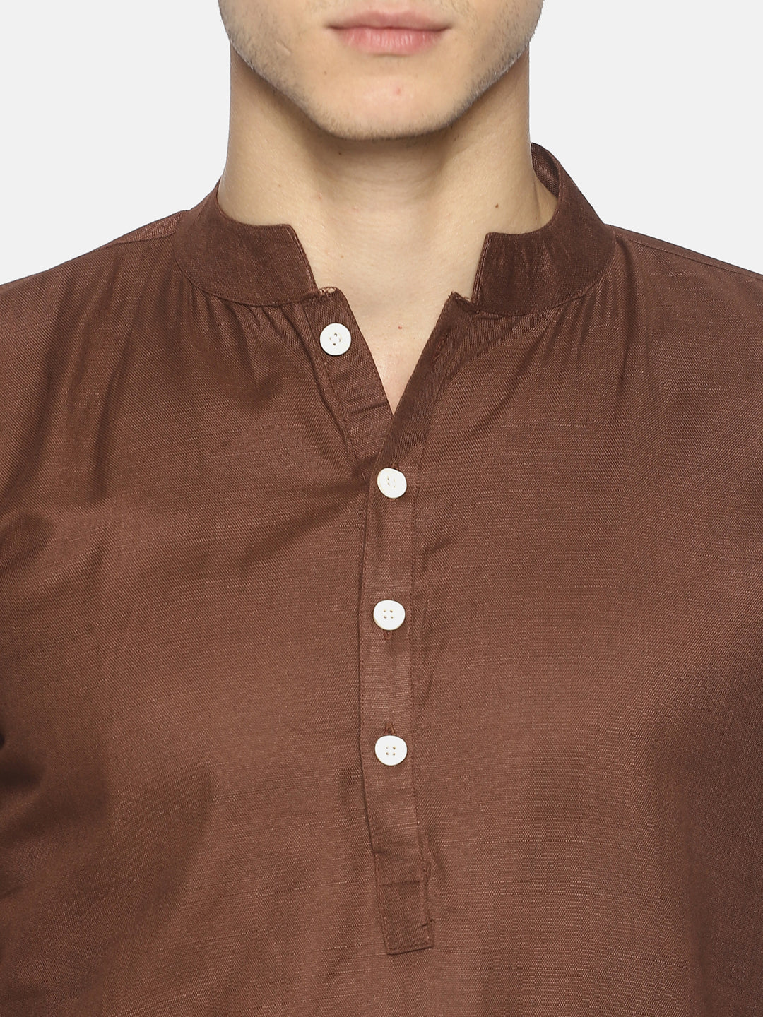 PAROKSH Men Solid Brown cotton Straight Kurta