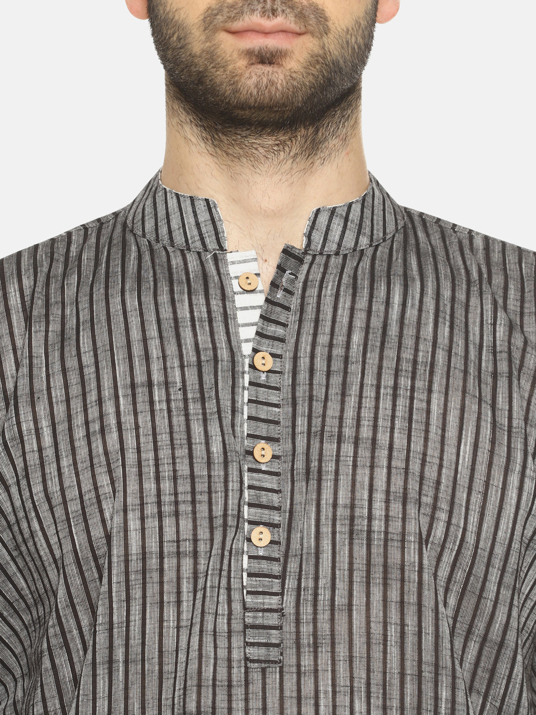 PAROKSH Men Grey striped cotton Straight Kurta