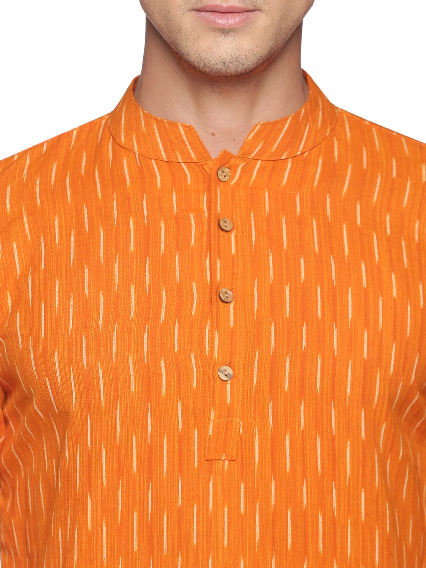 PAROKSH Men Orange & Off White Printed Khadi Handloom Pure Cotton Kurta