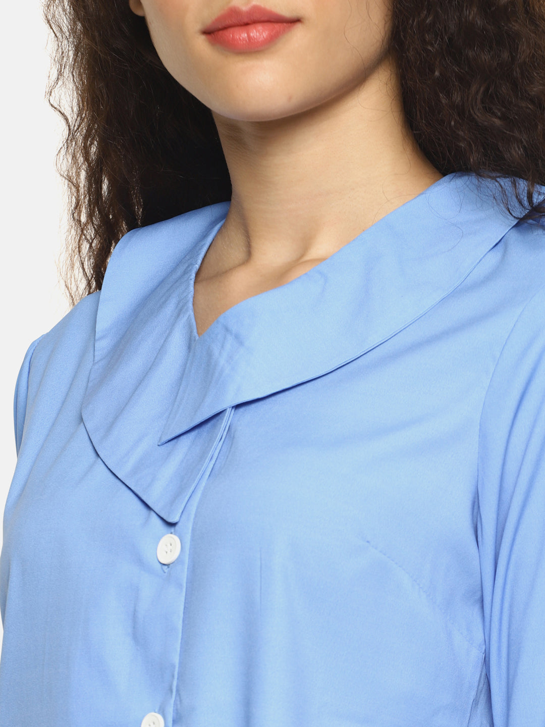 SAHORA Women sky blue solid collar shirt