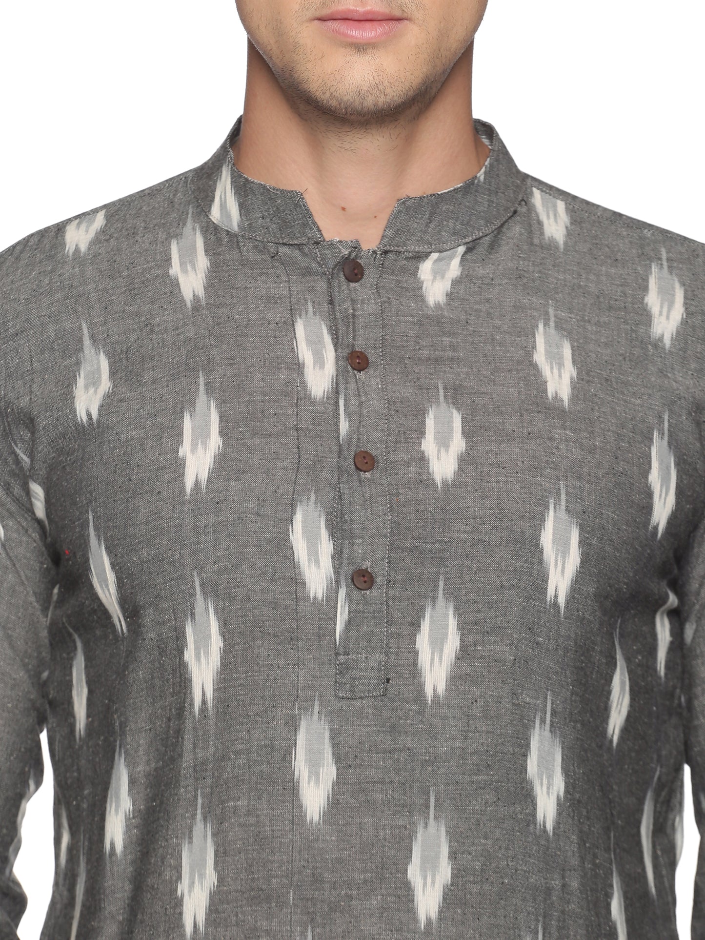 PAROKSH Men Grey & White Ethnic Motifs Khadi Handloom Pure Cotton Kurta
