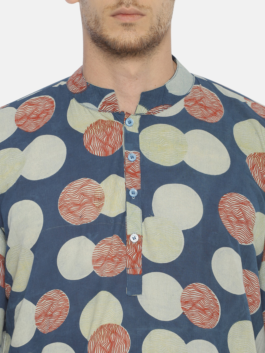 PAROKSH Men indigo blue bubble cotton block print Straight Kurta