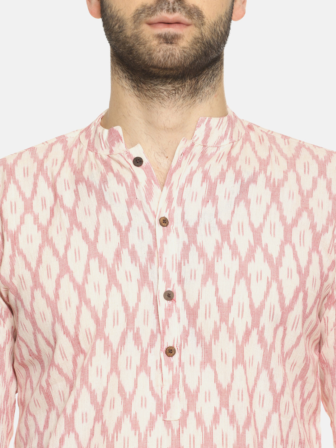 PAROKSH Men Pink woven Ikat handloom Straight Kurta