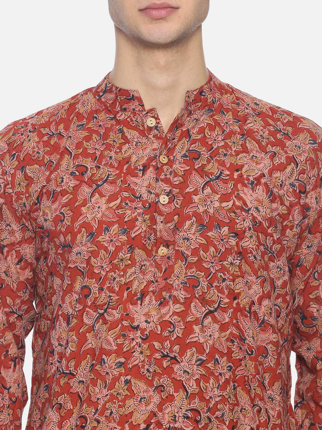 PAROKSH Men Red Floral Printed Straight Kurta