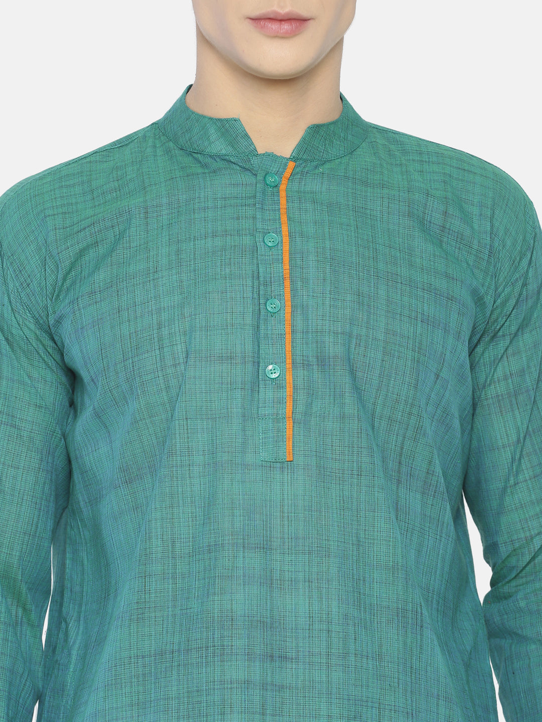 PAROKSH Men peacock blue placket cotton Straight Kurta