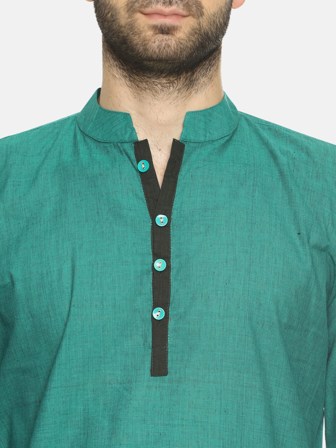 PAROKSH Men light green placket cotton Straight Kurta