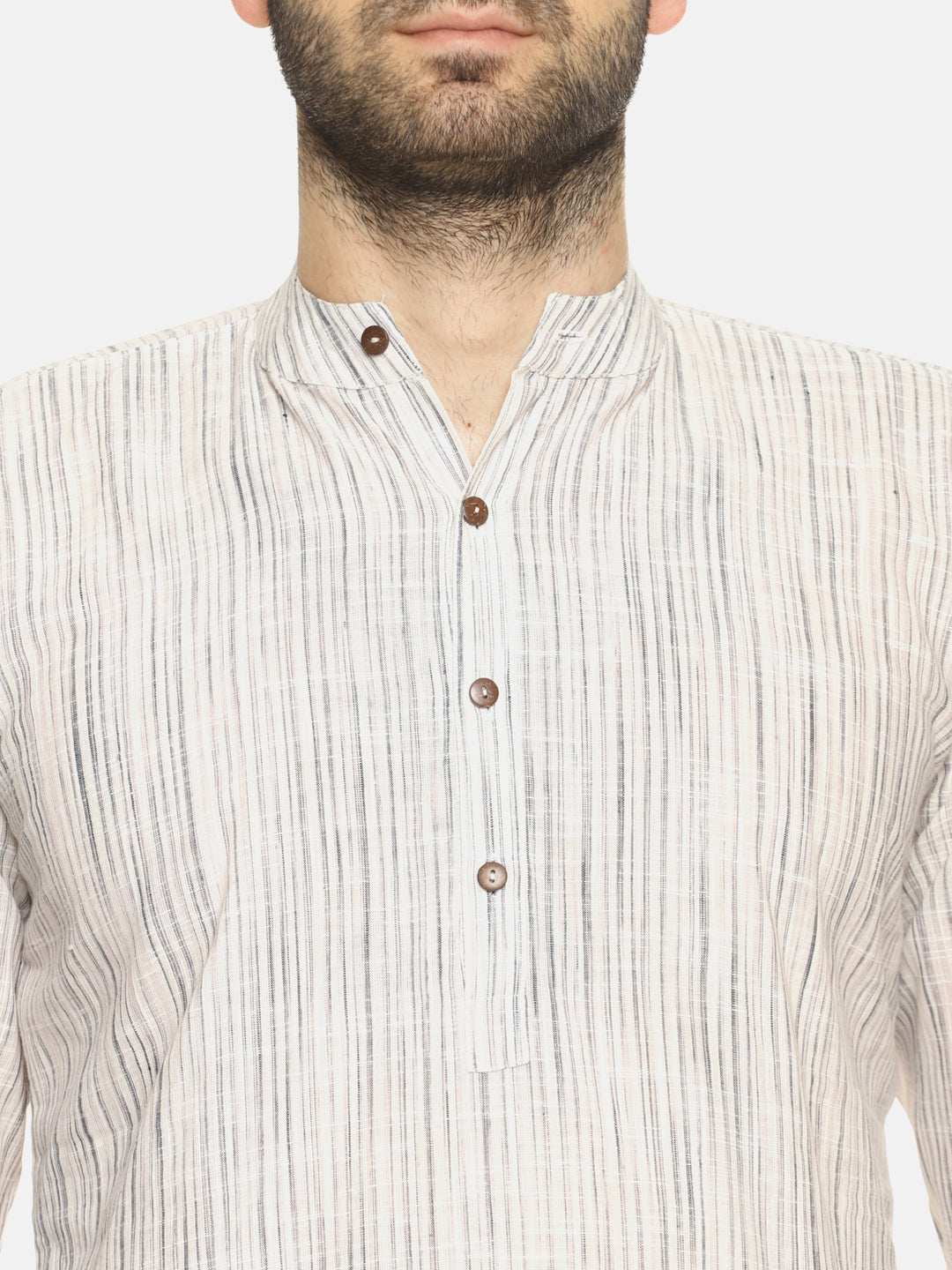 PAROKSH Men white line detail cotton Straight Kurta