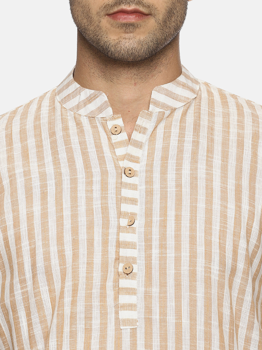 PAROKSH Men Beige striped cotton Straight Kurta