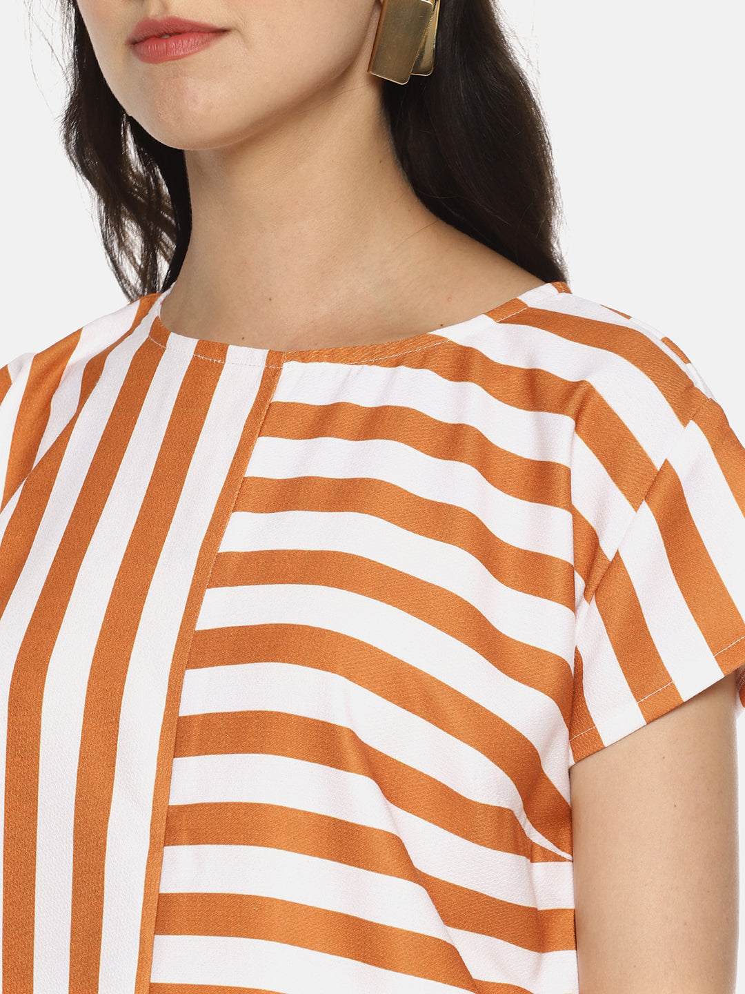 SAHORA Women orange striped Printed Top
