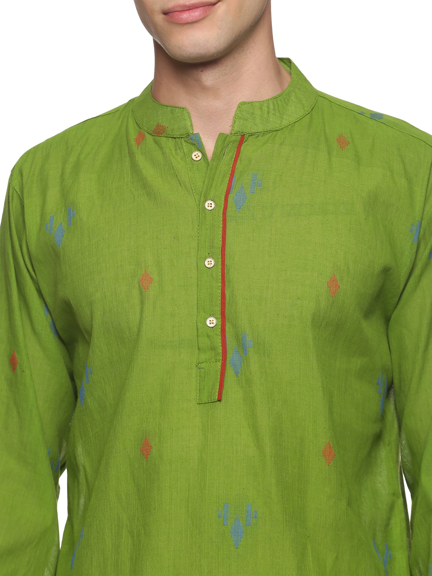 PAROKSH Men Woven Design Pure Cotton Straight Kurta (Green)